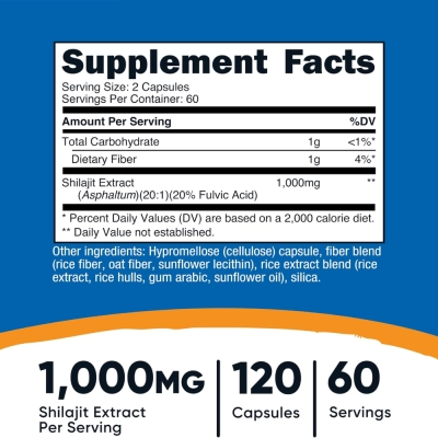 Shilajit, Vitalidade e Disposição, 1000mg, 120 Cápsulas, Nutricost