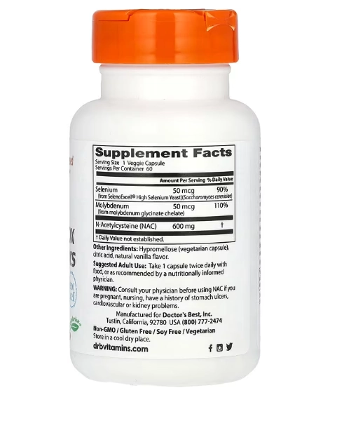 NAC, Detox com Seleno Excell, 60 Cápsulas, Doctor's Best