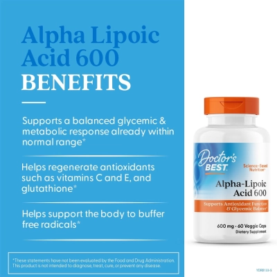 Ácido Alfa-Lipóico 600 mg, 60 Cápsulas, Doctor´s Best