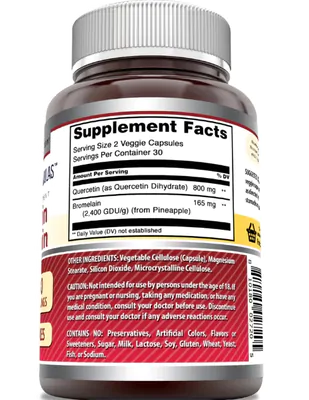 Quercetina 800mg, com Bromelaína 165mg, 60 cápsulas, Amazing Formulas