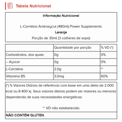 L-Carnitina Androxycut, Sabor Laranja 480ml, Power Supplements