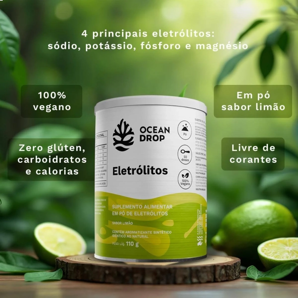 Eletrólitos Em Pó Limão 100% Vegano (180g) - Ocean Drop