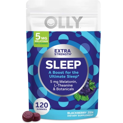 Extra Strength Sleep, Melatonina 5mg, com L-teanina, 60 ou 120 Gomas Sabor Blackberry, OLLY
