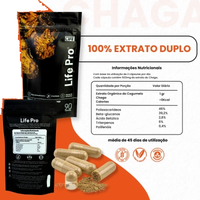 Extrato Chaga, Cogumelo do Antienvelhecimento, Para Pele e Bem-estar Digestivo, 90 Cápsulas, Microdose Life