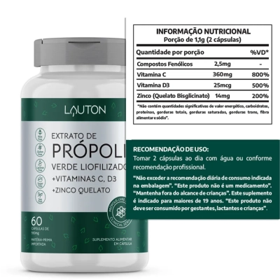 Extrato de Própolis Verde Liofilizado - 60 comprimidos - Lauton
