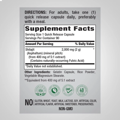 Extrato de Shilajit, 2000mg, 90 cápsulas, PipingRock