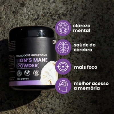 Extrato Lions's Mane Powder,  Juba de leão, 100g, Auxilio no Foco e Memória, Microdose Life