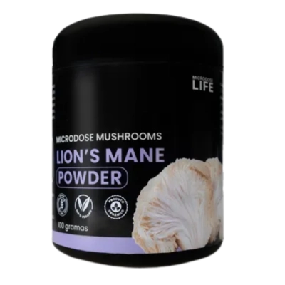 Extrato Lions's Mane Powder,  Juba de leão, 100g, Auxilio no Foco e Memória, Microdose Life