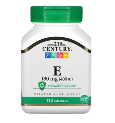 Vitamina E, 180mg (400 UI), 110 Cápsulas, 21st Century