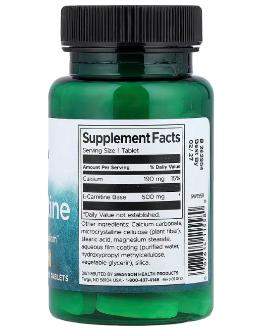L-Carnitina 500mg, 30 Comprimidos, Swanson