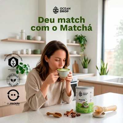 Matchá Latte, Chá Verde Solúvel em Pó, Sabor Chai , 150g, Ocean Drop