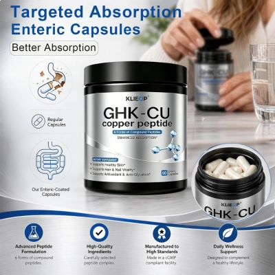 GHK-Cu Copper Peptide Complexo 6 em 1, 15mg, 60 Cápsulas, Klieop