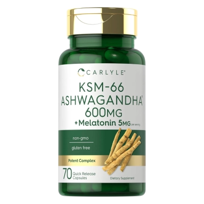 KSM-66 Ashwagandha 600mg + Melatonina 5mg, 70 Cápsulas, Carlyle