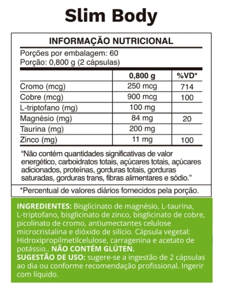 Slim Body com Picolinato de Cromo 400mg, 120 Cápsulas, Ocean Drop