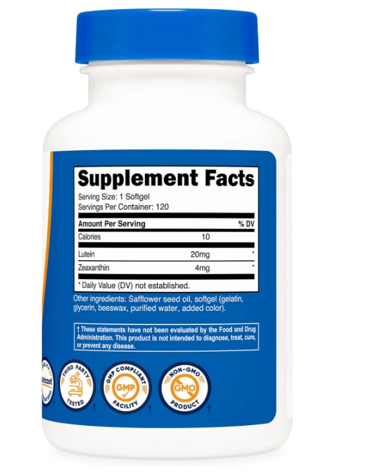 Zeaxanthin 4mg com Luteína 20mg, 120 Softgels, Nutricost