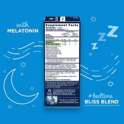 Kids Sleep Mastigável, Melatonina + Magnésio, Sabor Uva, 35 Tablets, Mommys Bliss