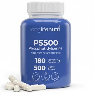 Phosphatidylserine 500mg, Fosfatidilserina  Suplemento Nootrópico para o Cérebro, 180 Cápsulas, LongLifeNutri 