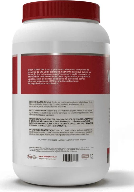 Whey Fort 3w, Sabor Chocolate, 900g, Vitafor