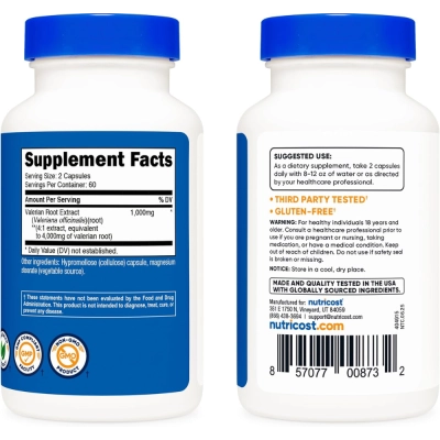 Valerian Root Extract (Extrato de Raiz de Valeriana) , 1500mg, 240 Cápsulas, Nutricost
