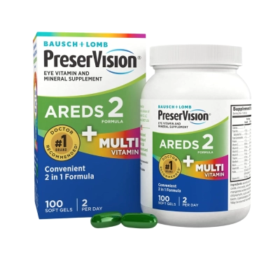 PreserVision AREDS 2, Fórmula com Luteína e Zeaxantina, Multivitaminico, 100 Softgels, Bausch & Lomb