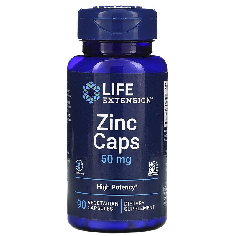 Cápsulas de Zinco, (Zinc)  Alta Potência, 50 mg, 90 Cápsulas, Life Extension