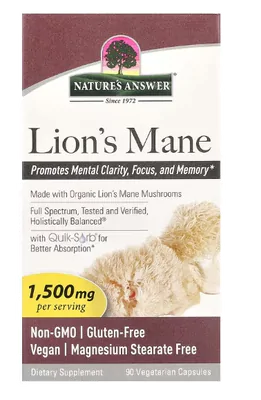 Lion's Mane, Juba de Leão, 500mg, 90 Cápsulas, Nature's Answer