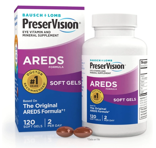 Areds PreserVision, Suplemento Vitamínico e Mineral para Olhos, 120 Cápsulas, Bausch & Lomb