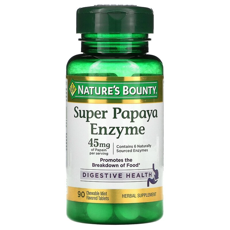 Super Papaya Enzyme, 15mg, 90 comprimidos mastigáveis, Natures Bounty