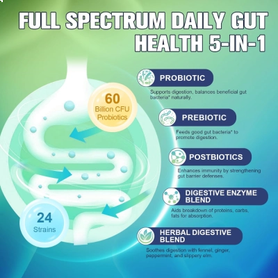 Probiótico + Prebiótico + Pós-biótico + Enzimas Digestivas, 120 Cápsulas, Totaria Health