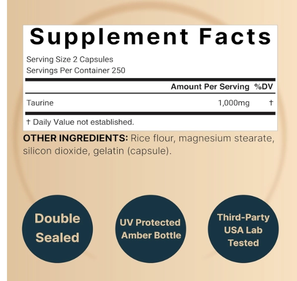 Taurina 1000mg, 500 Cápsulas, NatureBell