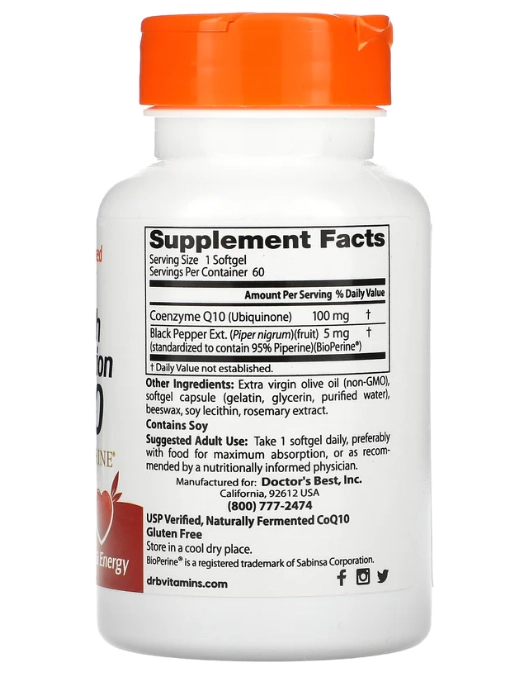 Coenzima CoQ10 Alta absorção, 100mg com BioPerine, 60 Cápsulas, Doctor's Best