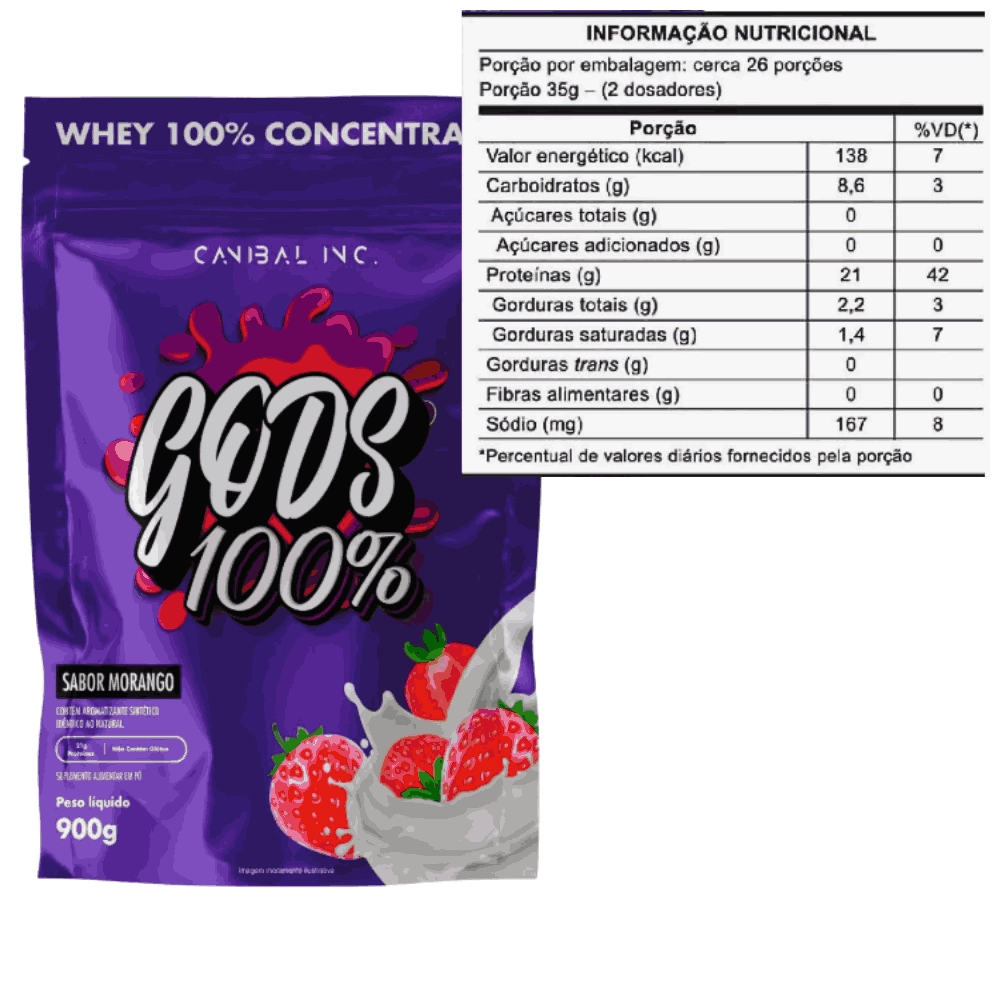 Whey Protein 100% Concentrado Gods 900g, Sabores – Canibal Inc