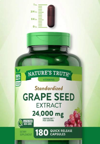 Grape Seed Extract, Semente de Uva 24.000mg, 180 Cápsulas, Nature's Truth