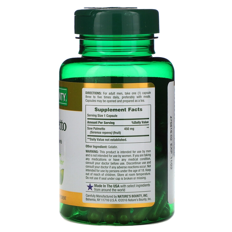 Saw Palmetto,  450 mg, 100 Cápsulas, Nature's Bounty