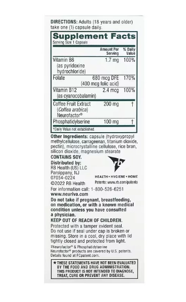 Neuriva, Saúde Cerebral, com B6, B12 e Ácido Fólico, 30 Cápsulas, Schiff