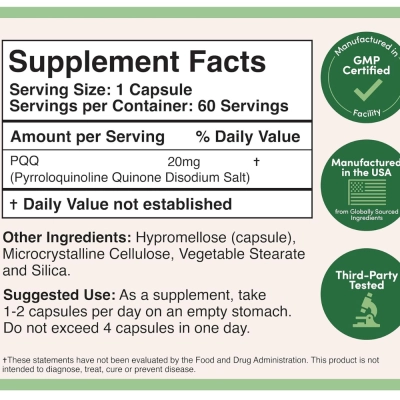 PQQ, 20Mg, 60 Cápsulas, Double Wood