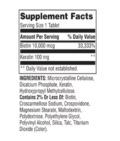 Biotina 10.000mcg, Com Queratina Extra Strength Plus, 60 Comprimidos, Spring Valley