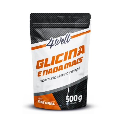 Glicina em pó 100%, 500g, Sem Sabor, 4Well