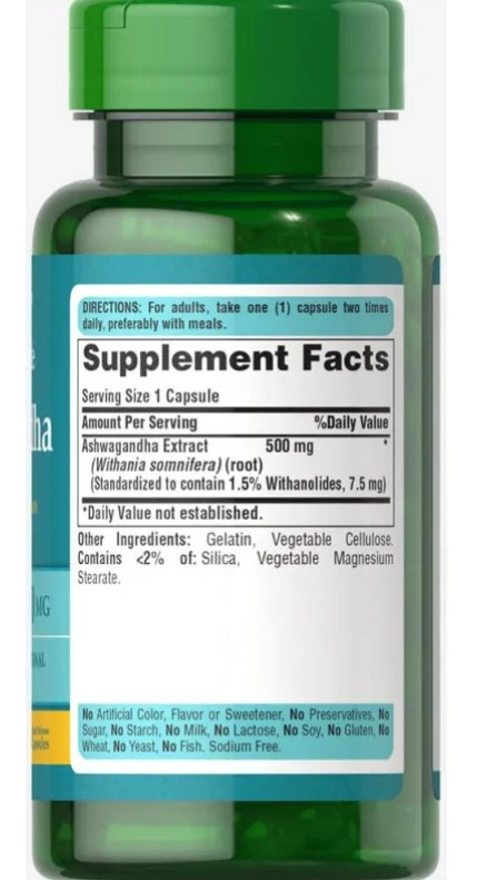 Ashwagandha, 500mg, 60 Capsulas, Puritan's Pride