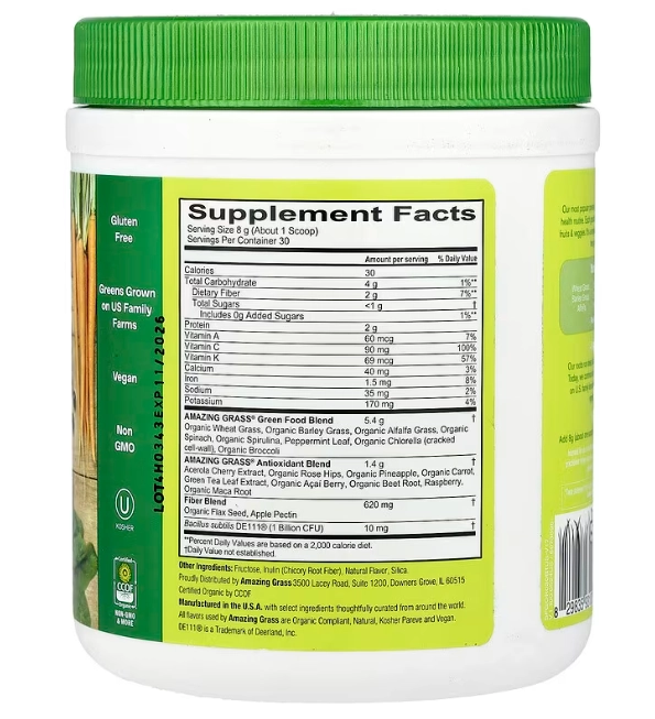 Greens Blend, Mistura de Verduras e Superalimentos, 240g Sabor Natural, Amazing Grass