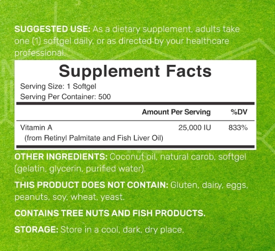 Vitamina A 25.000UI Alta Potência com Máxima Absorção, 500 Cápsulas, Deal Suplement