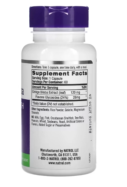 Ginkgo Biloba, 120mg, 60 Cápsulas, Natrol