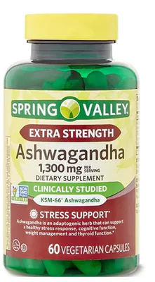Ashwagandha Extra Strength 1300mg, 60 Cápsulas, Spring Valley