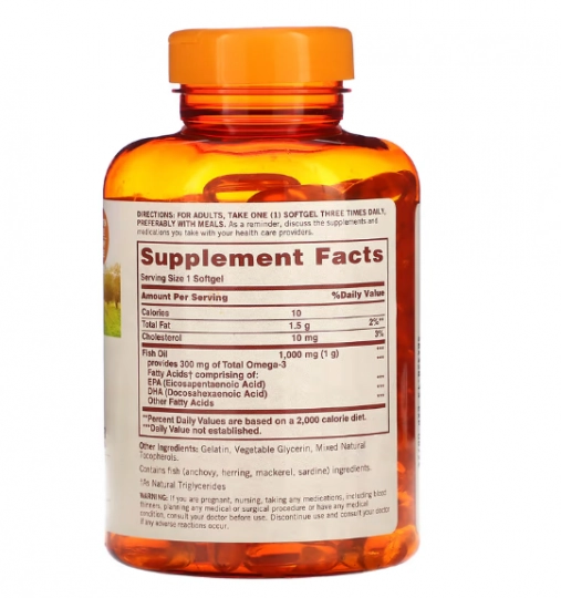 Fish Oil, Ômega, 1000mg, 200 Cápsulas, Sundown