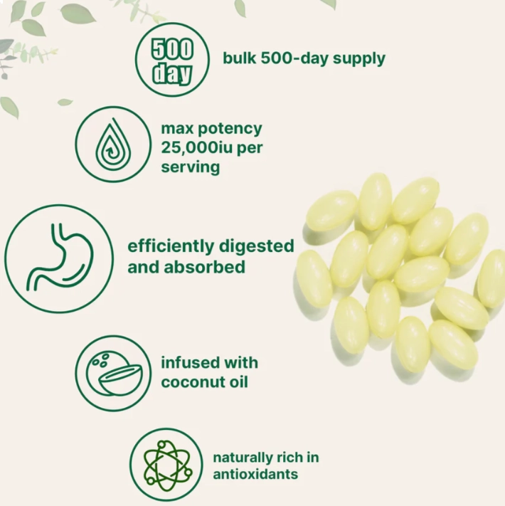 Vitamina A 25.000UI, Com Óleo de Coco, 500 Cápsulas, Micro Ingredients