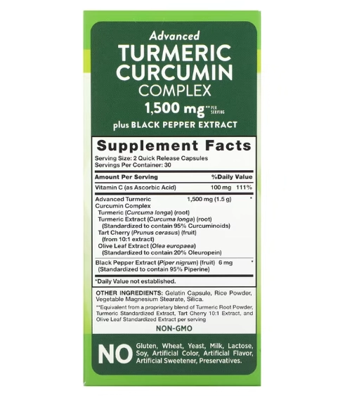 Turmeric, Complexo Cúrcuma 1500mg, 60 Cápsulas, Nature's Truth