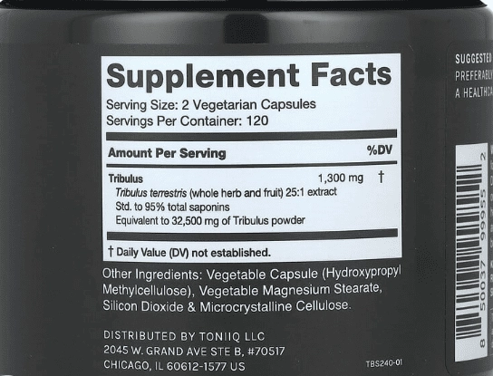 Tribulus Ultra concentrado 1300mg, 240 cápsulas, Toniiq