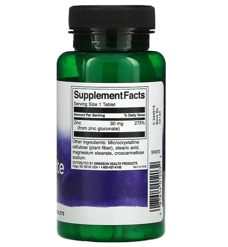 Gluconato de Zinco, 30 mg, 250 Comprimidos, Swanson