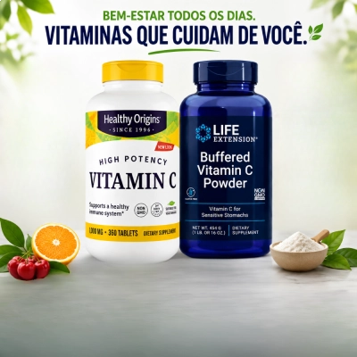 Kit Imunidade e Antioxidante, Vitamina C 1000mg + Vitamina C Tamponada 4000mg, Healthy Origins + Life Extension
