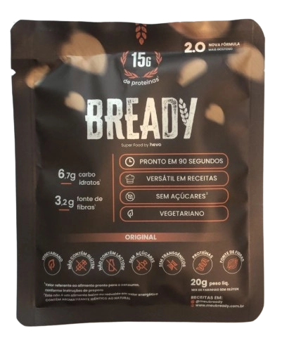 Bready Sabor Original, Super Pão Proteico Low Carb Sem Glúten, Sache 15g, Hevo